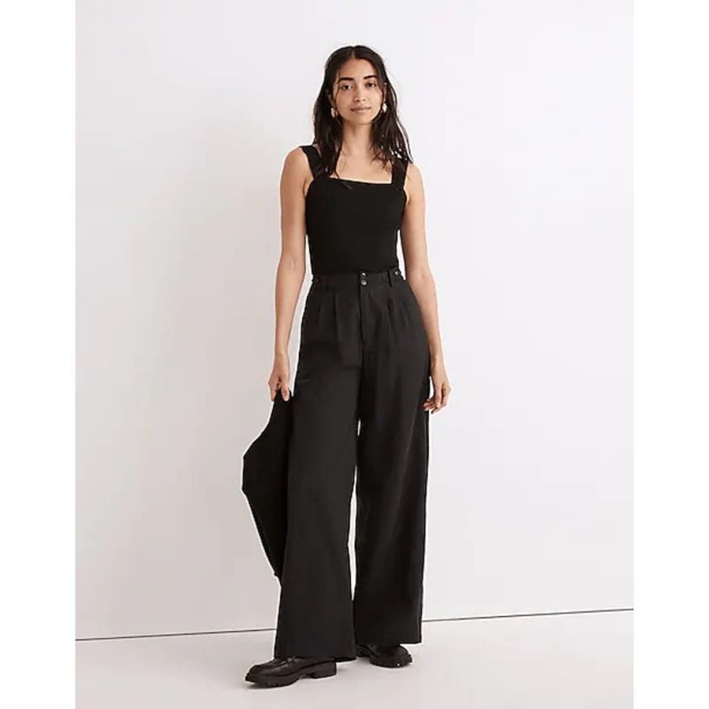 Madewell Wide Leg Pants Womens Size 4 Black Harlow High Rise Ankle Pleated NWT